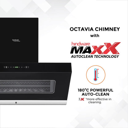 Hindware Octavia 75 Auto Clean Wall Mounted Chimney - Black 1350 CMH