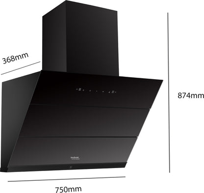 Hindware Greta Autoclean 75 Auto Clean with Powerful Suction Capacity,Motion Sensor Wall Mounted Chimney - Black 1350 CMH