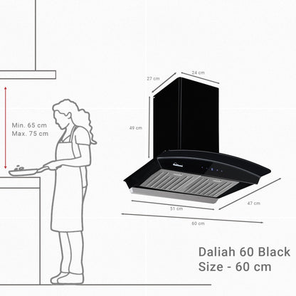 सनफ्लेम सीएच डाहलिया 60 बीके एसी डीएक्स ऑटो क्लीन वॉल माउंटेड चिमनी - ब्लैक 1230 सीएमएच