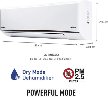 Panasonic 1 Ton 3 Star Split Inverter AC  - White - CS/CU-RU12XKY, Copper Condenser