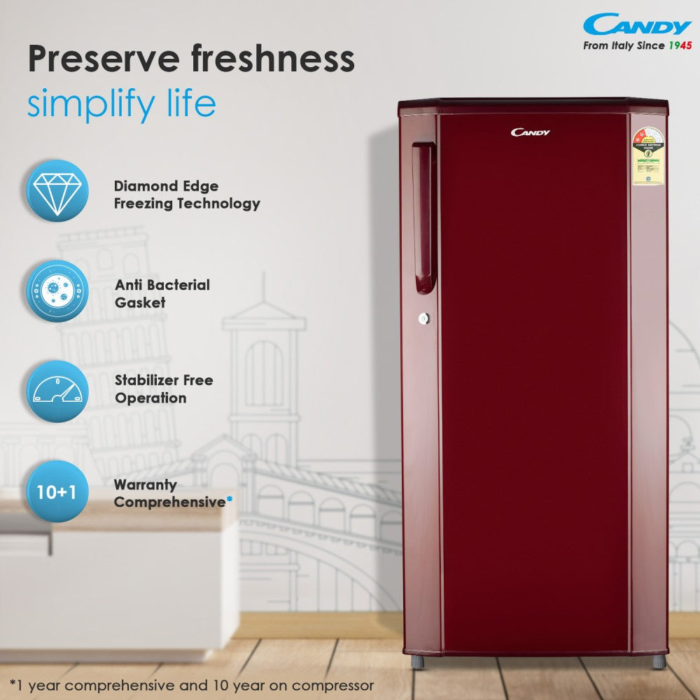 CANDY 175 L Direct Cool Single Door 2 Star Refrigerator - Burgundy Red, CSD1862RM