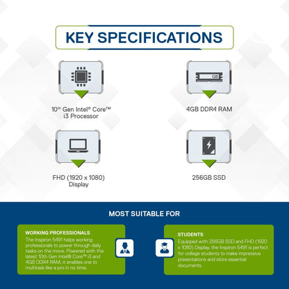 डेल इंस्पिरॉन कोर i3 10वीं पीढ़ी - (4 जीबी/256 जीबी एसएसडी/विंडोज 10 होम) 5491 2 इन 1 लैपटॉप - 14 इंच, सिल्वर, 1.67 किलोग्राम, एमएस ऑफिस के साथ