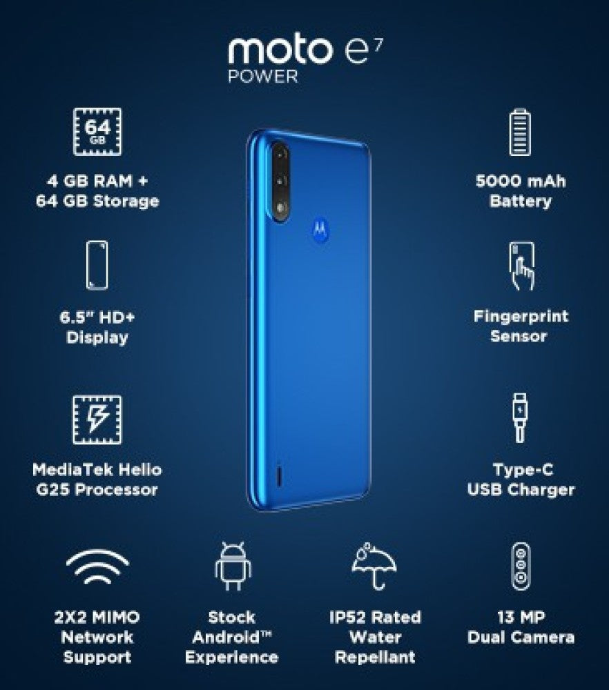 MOTOROLA E7 Power (Tahiti Blue, 64 GB) - 4 GB RAM