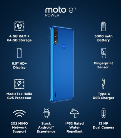 MOTOROLA E7 Power (Tahiti Blue, 64 GB) - 4 GB RAM