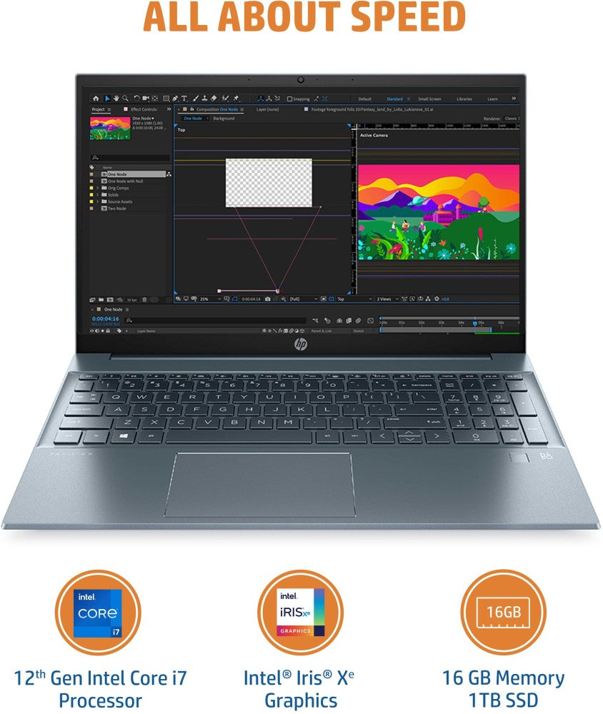 HP Pavilion Eyesafe (2023) Intel Core i5 12th Gen - (16GB/512GB SSD/Windows 11 Home) EG2035TU/ 15-EG2035TU पतला और हल्का लैपटॉप - 15.6 इंच, फॉग ब्लू, 1.75 Kg, MS Office के साथ