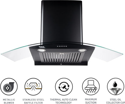 Hindware Elena 90 Auto Clean Auto Clean Wall Mounted Chimney - Black 1200 CMH