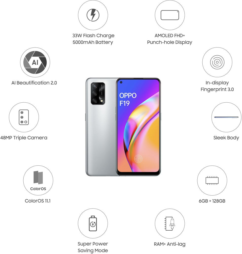 OPPO F19 (Space Silver, 128 GB) - 6 GB RAM