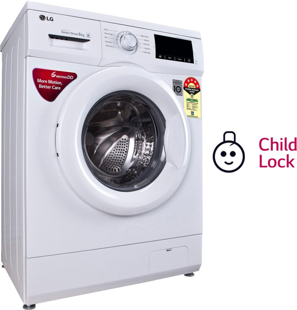 LG 6 kg 5 Star Fully Automatic Front Load Washing Machine with In-built Heater White - FHM1006ADW