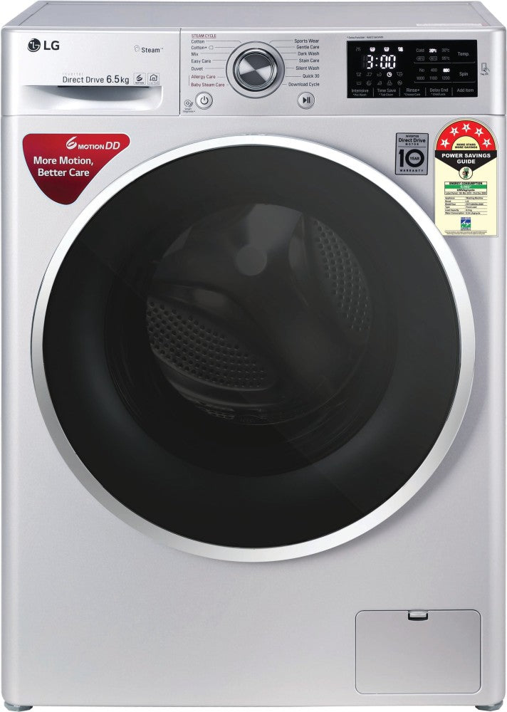 LG 6.5 kg With Steam Fully Automatic Front Load Washing Machine with In-built Heater Silver - FHT1265ZNL.ALSQEIL