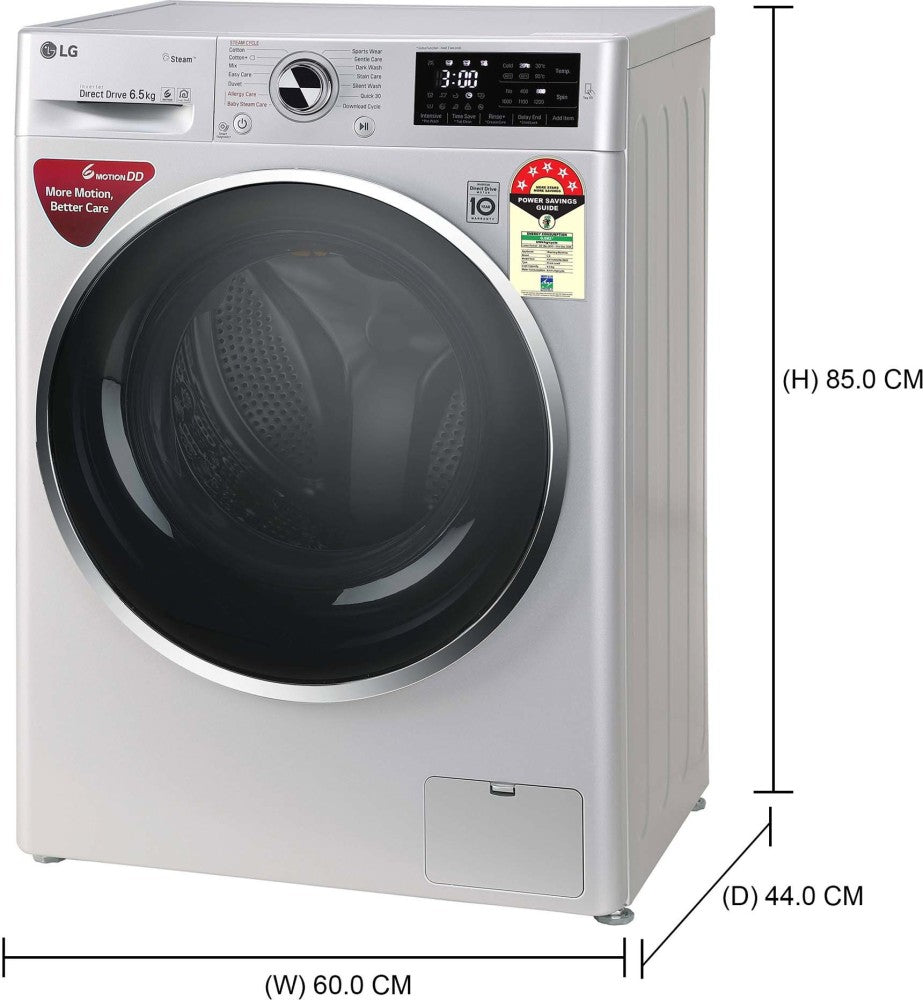 LG 6.5 kg With Steam Fully Automatic Front Load Washing Machine with In-built Heater Silver - FHT1265ZNL.ALSQEIL