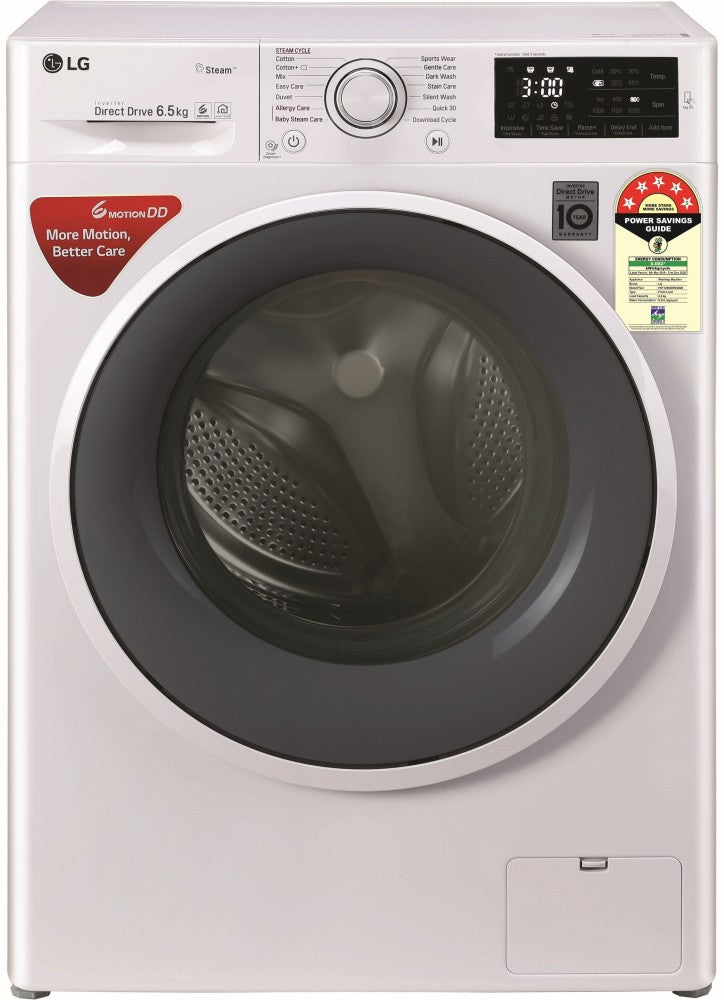 LG 6.5 kg With Steam Fully Automatic Front Load Washing Machine with In-built Heater White - FHT1265ZNW.ABWQEIL