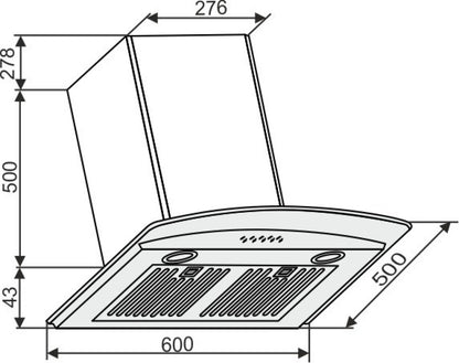 Kaff FIM BF 60 CM Wall Mounted Chimney - steel 1080 m³/h