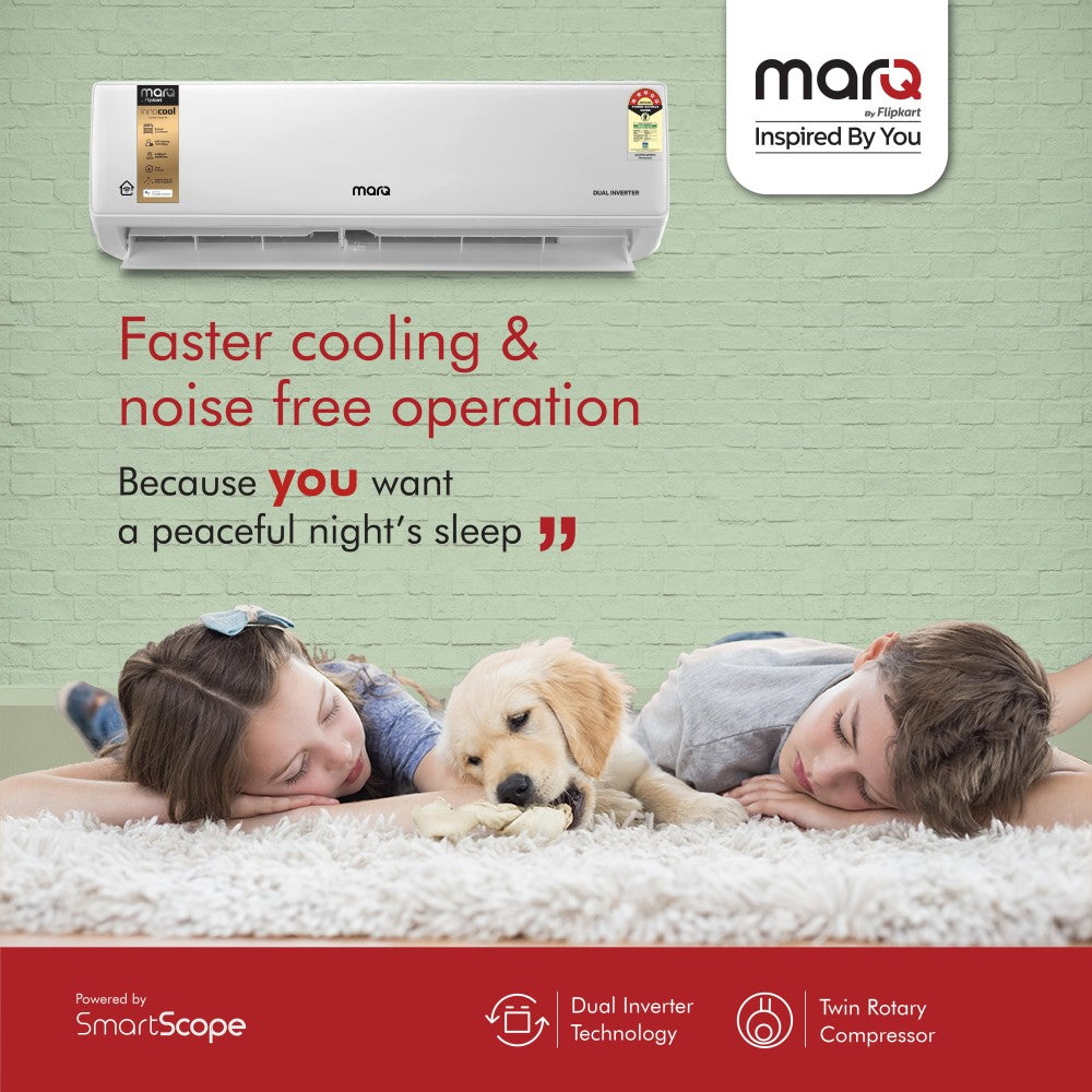 MarQ by Flipkart 1.5 Ton 5 Star Split Dual Inverter Smart AC with Wi-fi Connect  - White - FKAC155SIASMART, Copper Condenser