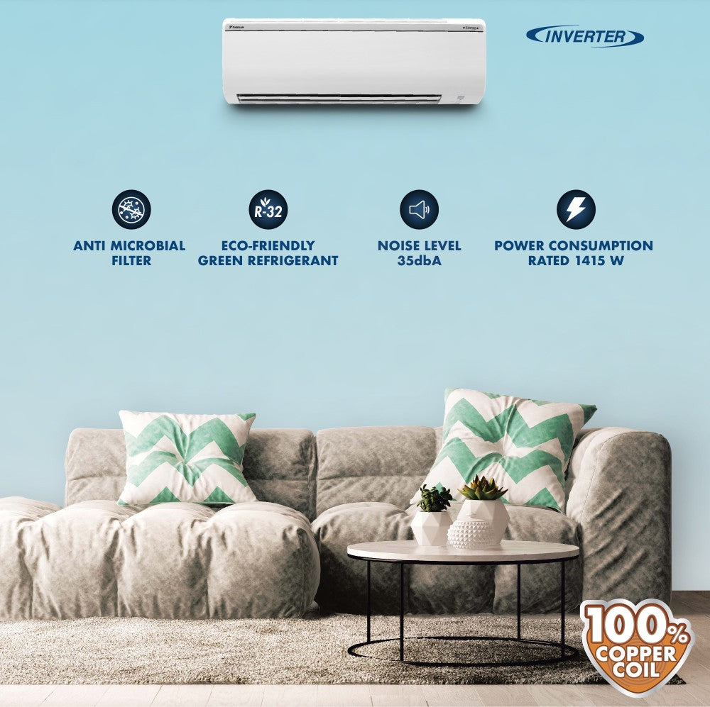 Daikin 1.5 Ton 5 Star Split Inverter with Anti Microbial Filter AC  - White - FTKG50TV16U/RKG50TV16U, Copper Condenser