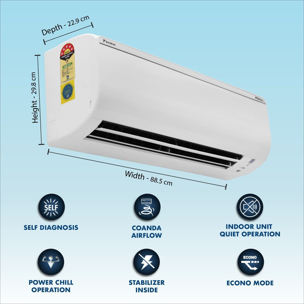 Daikin 1.5 Ton 5 Star Split Inverter with Anti Microbial Filter AC  - White - FTKG50TV16U/RKG50TV16U, Copper Condenser