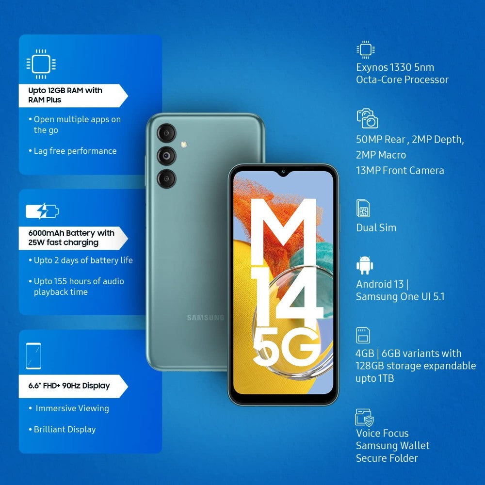 SAMSUNG Galaxy M14 5G (Berry Blue, 128 GB) - 4 GB RAM