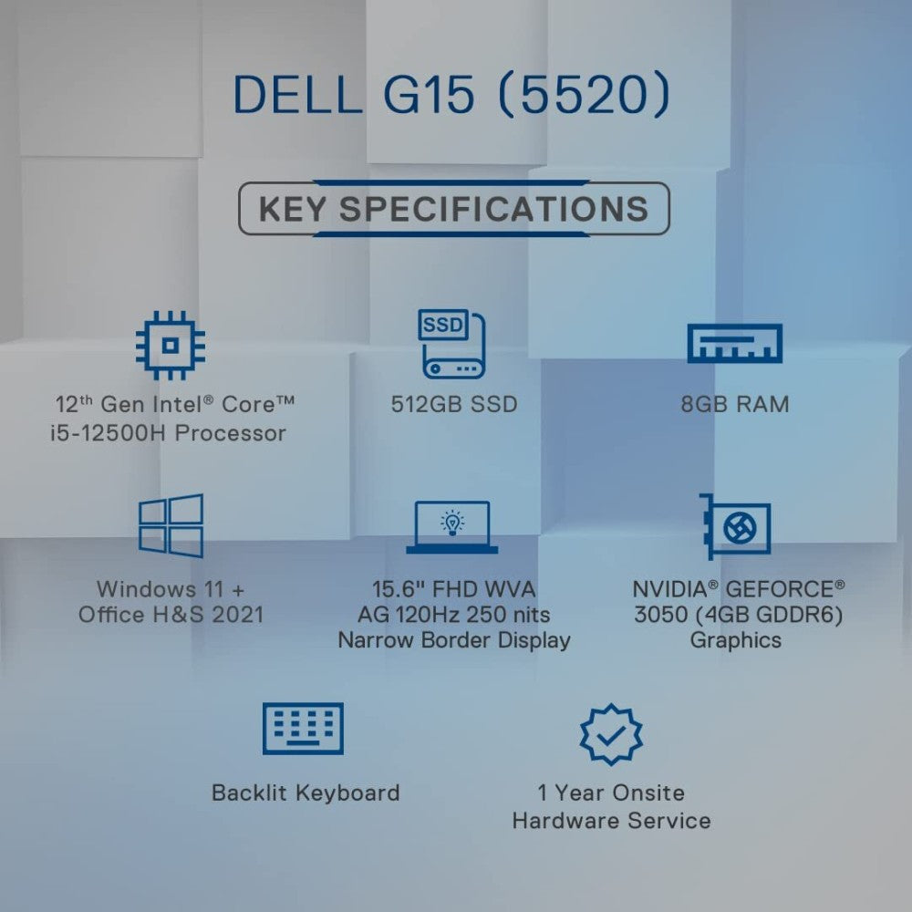 DELL Core i5 12th Gen - (8 GB/512 GB SSD/Windows 11 Home/4 GB ग्राफ़िक्स/NVIDIA GeForce RTX 3050) गेमिंग 5520 गेमिंग लैपटॉप - 15.6 इंच, शैडो ग्रे, 2.81 किलोग्राम, MS ऑफिस के साथ