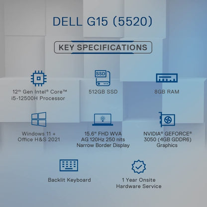 DELL Core i5 12th Gen - (8 GB/512 GB SSD/Windows 11 Home/4 GB ग्राफ़िक्स/NVIDIA GeForce RTX 3050) गेमिंग 5520 गेमिंग लैपटॉप - 15.6 इंच, शैडो ग्रे, 2.81 किलोग्राम, MS ऑफिस के साथ