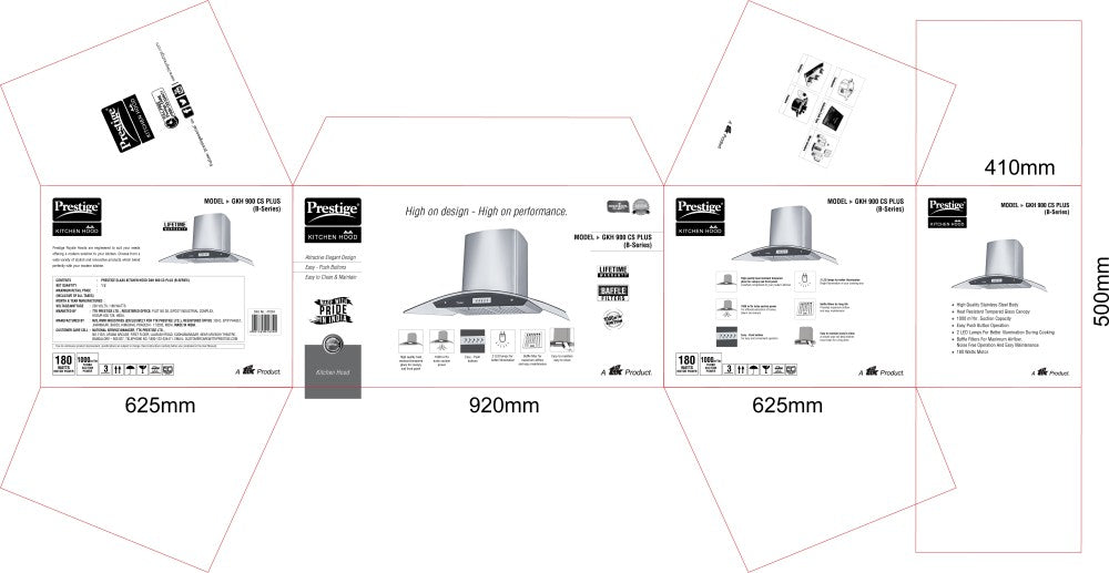 Prestige Ghk 900 Cs - Plus Wall Mounted Chimney - Silver 1000 CMH