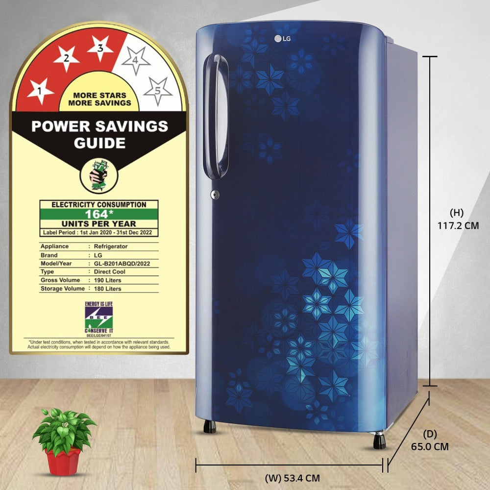 LG 190 L Direct Cool Single Door 3 Star Refrigerator - Blue Quartz, GL-B201ABQD