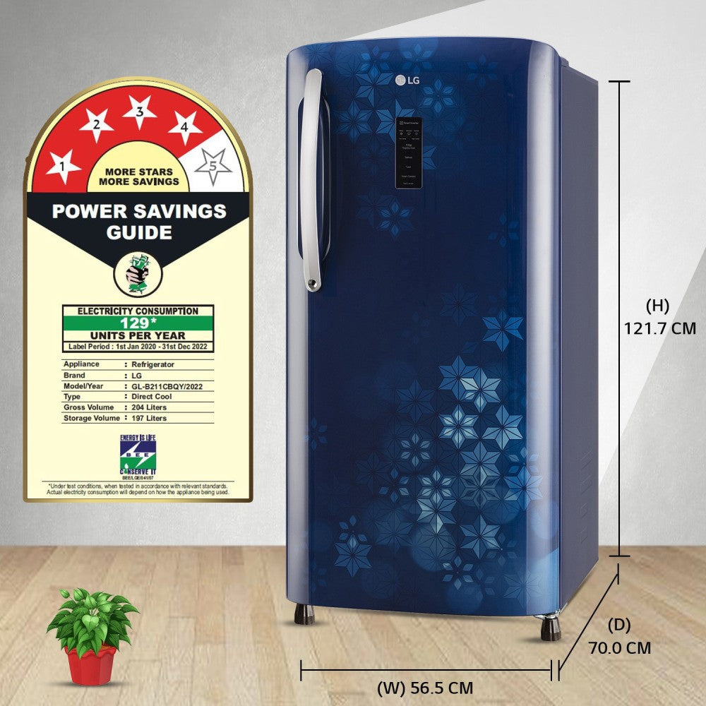 LG 204 L Direct Cool Single Door 4 Star Refrigerator  with Mi-com - Blue Quratz, GL-B211CBQY