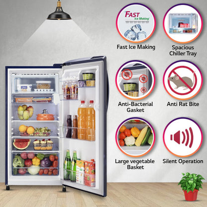 LG 204 L Direct Cool Single Door 4 Star Refrigerator  with Mi-com - Blue Quratz, GL-B211CBQY