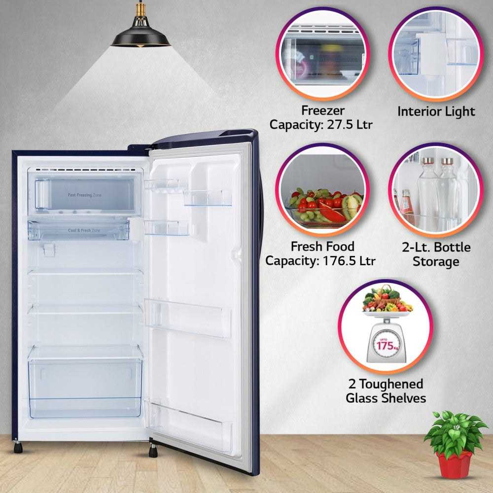 LG 204 L Direct Cool Single Door 4 Star Refrigerator  with Mi-com - Blue Quratz, GL-B211CBQY