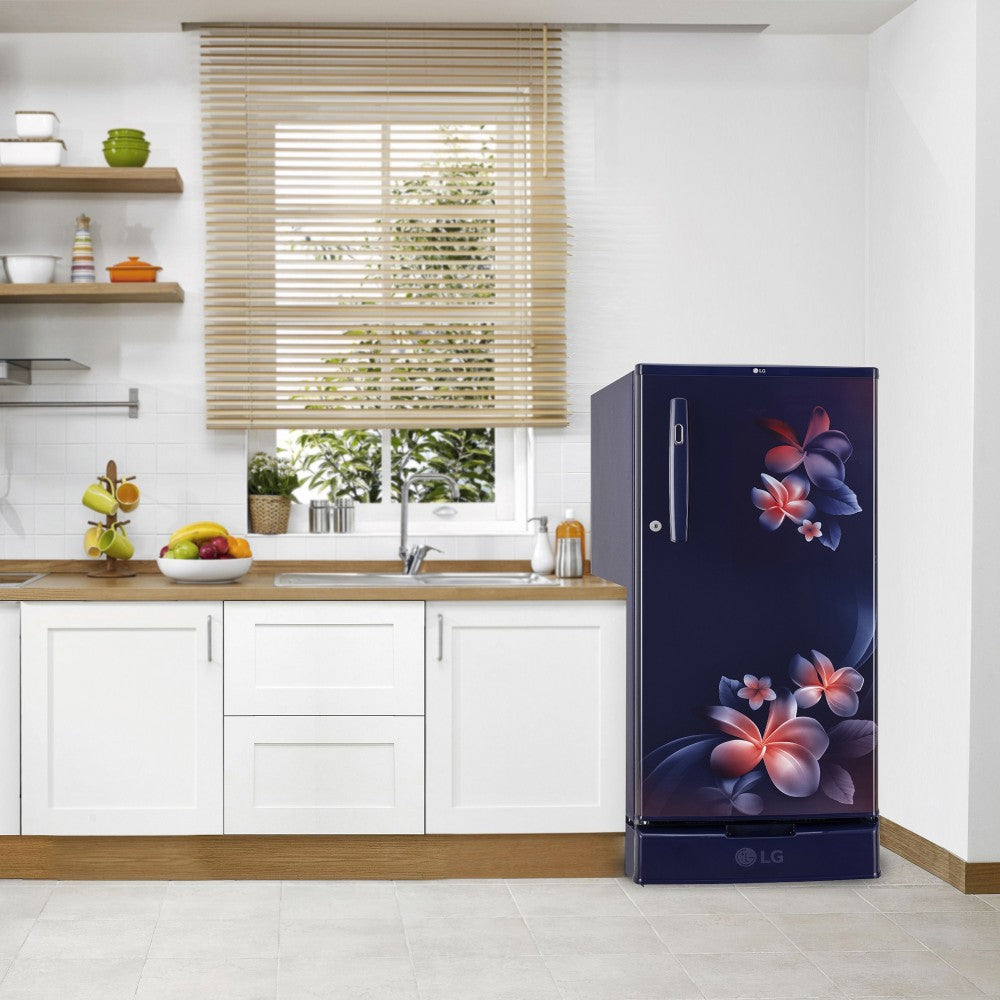 LG 190 L Direct Cool Single Door 2 Star Refrigerator with Base Drawer - Blue Plumeria, GL-D199OBPC