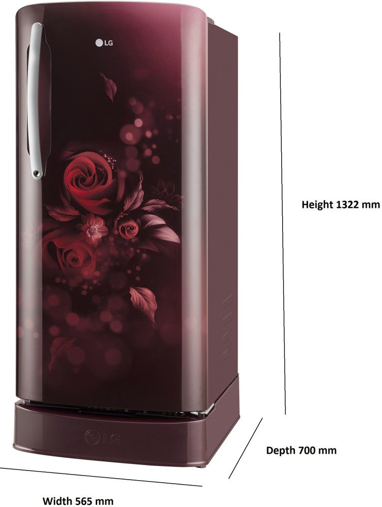 LG 201 L Direct Cool Single Door 5 Star Refrigerator with Base Drawer - Scarlet Euphoria, GL-D211HSEZ