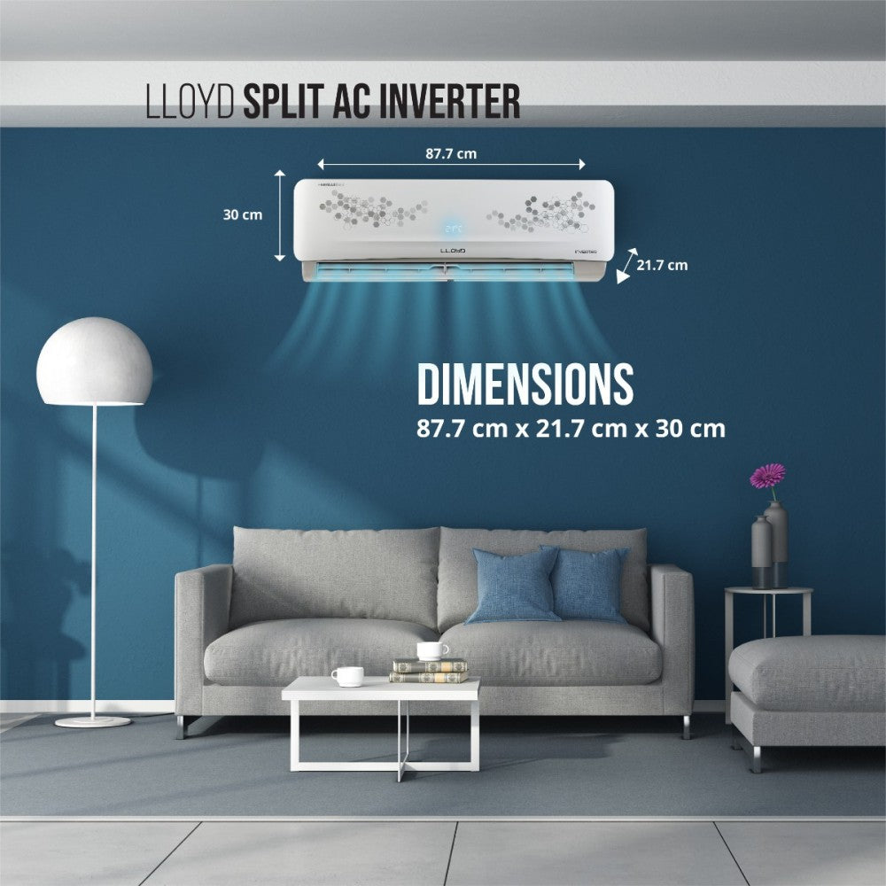 Lloyd 1 Ton 3 Star Split Inverter AC  - White - GLS12I36WRBP, Copper Condenser