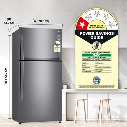 LG 475 L Frost Free Double Door 1 Star Refrigerator - Platinum Silver 3, GN-H602HLHM