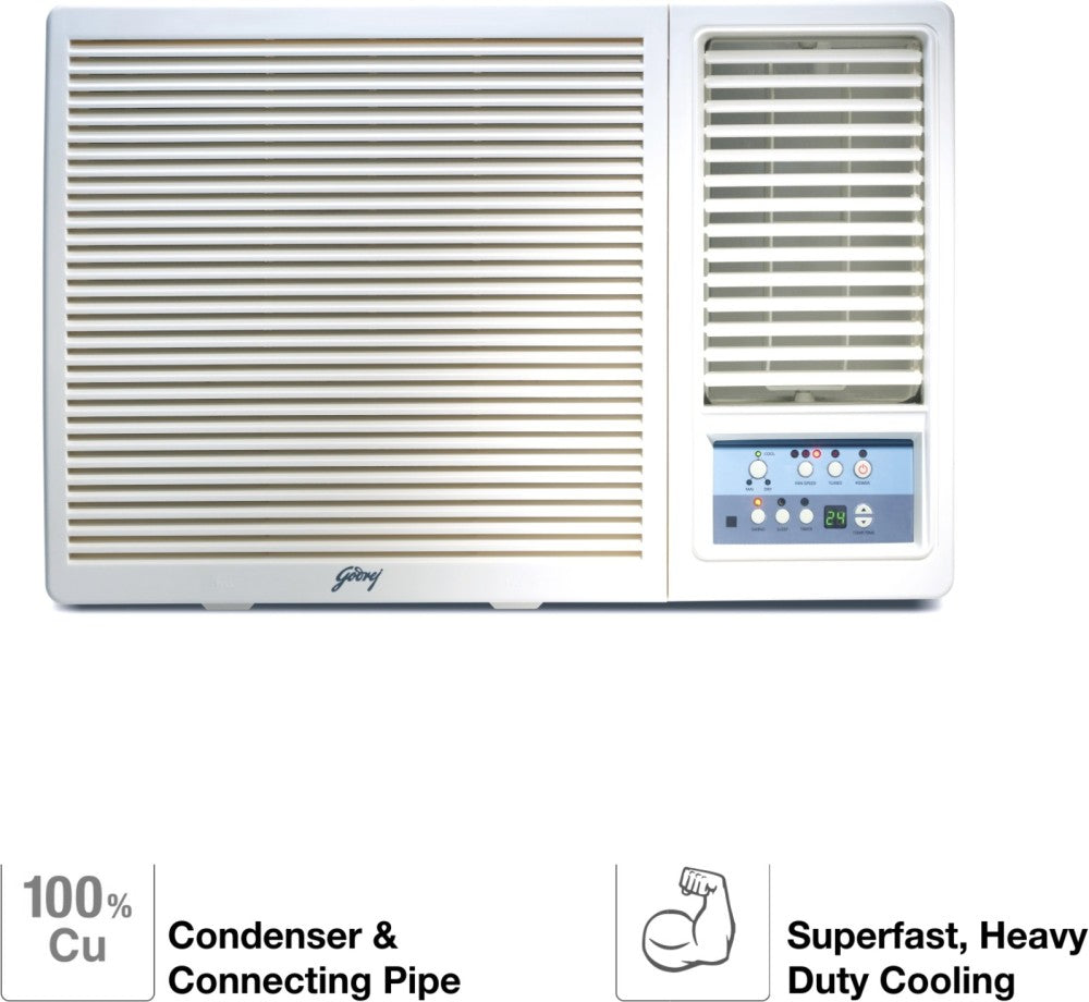 Godrej 1.5 Ton 3 Star Window AC  - White - GWC 18UTC3-WSA, Copper Condenser