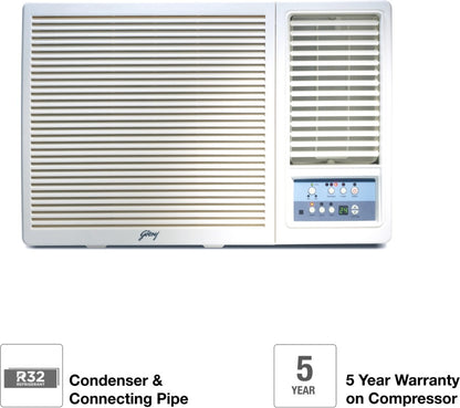 Godrej 1.5 Ton 3 Star Window AC  - White - GWC 18UTC3-WSA, Copper Condenser