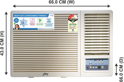 Godrej 1.5 Ton 3 Star Window AC  - White - GWC 18UTC3-WSA, Copper Condenser