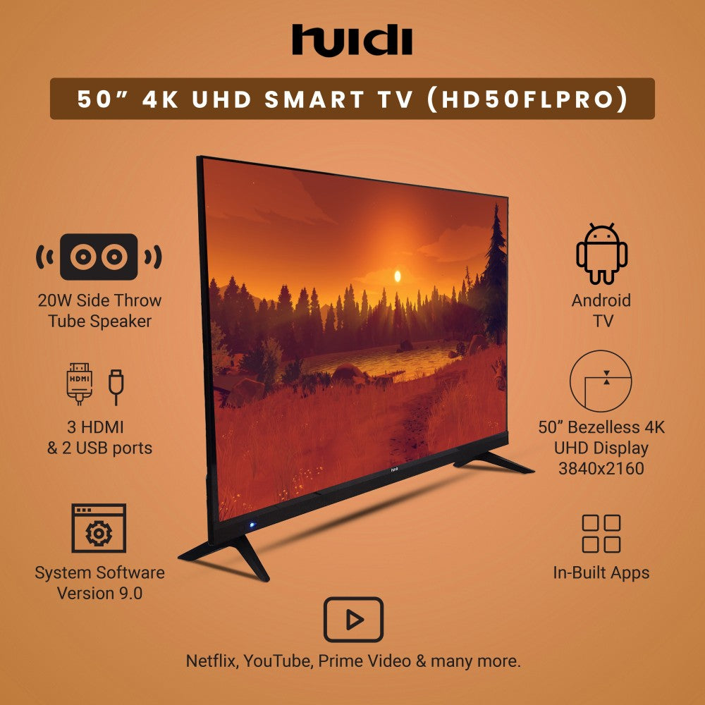 HUIDI 127 cm (50 inch) Ultra HD (4K) LED Smart Android Based TV - HD50FLPRO