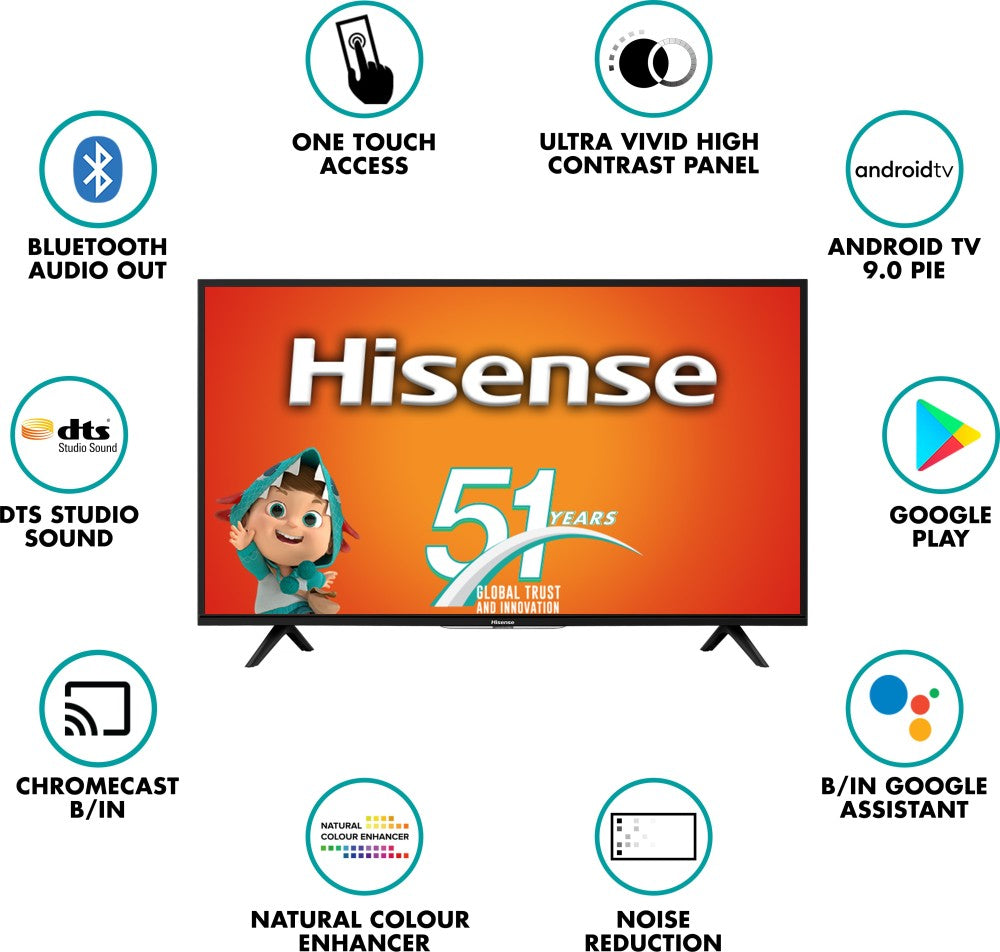 Hisense A56E 102 cm (40 inch) Full HD LED Smart Android TV with 9.0 PIE - 40A56E