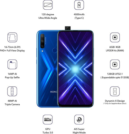 Honor 9X (Sapphire Blue, 128 GB) - 6 GB RAM