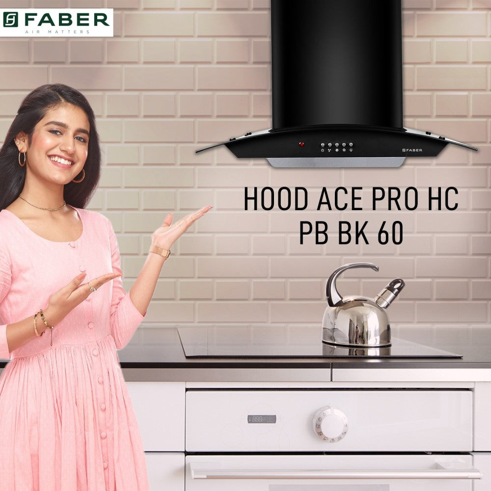 Faber Hood Ace Pro HC PB BK 60 Auto Clean Wall Mounted Chimney - Black 1100 CMH