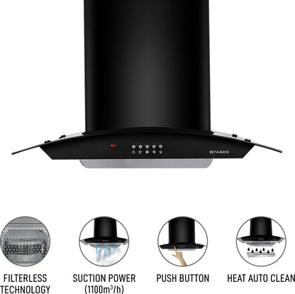 Faber Hood Ace Pro HC PB BK 60 Auto Clean Wall Mounted Chimney - Black 1100 CMH