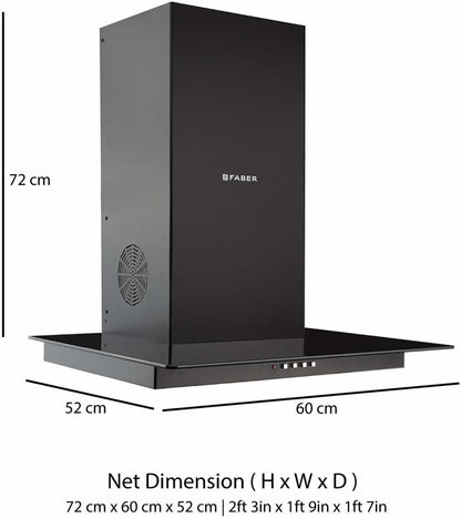 फैबर हुड ग्लासी 3D T2S2 BK LTW 60 -1095 दीवार पर लगने वाली चिमनी - काला 1295 CMH