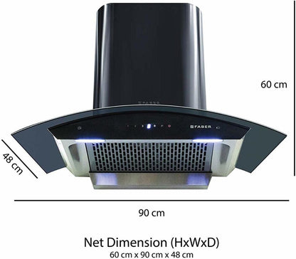 फैबर हुड ओरिएंट टीसी बीके 90 सेमी, ऑटो क्लीन वॉल माउंटेड चिमनी - ब्लैक 1200 सीएमएच