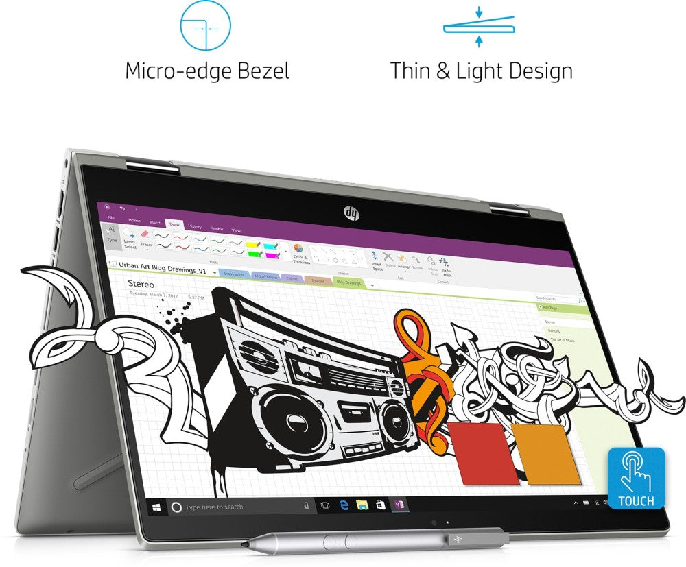 HP Pavilion x360 Core i3 8th Gen - (4 GB/1 TB HDD/8 GB SSD/Windows 10 Home/2 GB ग्राफ़िक्स) 14-cd0050TX 2 इन 1 लैपटॉप - 14 इंच, मिनरल सिल्वर, 1.68 किग्रा, एमएस ऑफिस के साथ