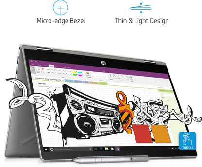 HP Pavilion x360 Core i3 8th Gen - (4 GB/1 TB HDD/8 GB SSD/Windows 10 Home/2 GB ग्राफ़िक्स) 14-cd0050TX 2 इन 1 लैपटॉप - 14 इंच, मिनरल सिल्वर, 1.68 किग्रा, एमएस ऑफिस के साथ