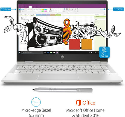 HP Pavilion x360 Core i3 8th Gen - (4 GB/1 TB HDD/8 GB SSD/Windows 10 Home/2 GB ग्राफ़िक्स) 14-cd0050TX 2 इन 1 लैपटॉप - 14 इंच, मिनरल सिल्वर, 1.68 किग्रा, एमएस ऑफिस के साथ