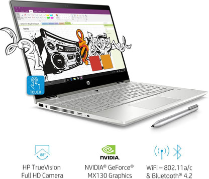 HP Pavilion x360 Core i3 8th Gen - (4 GB/1 TB HDD/8 GB SSD/Windows 10 Home/2 GB ग्राफ़िक्स) 14-cd0050TX 2 इन 1 लैपटॉप - 14 इंच, मिनरल सिल्वर, 1.68 किग्रा, एमएस ऑफिस के साथ