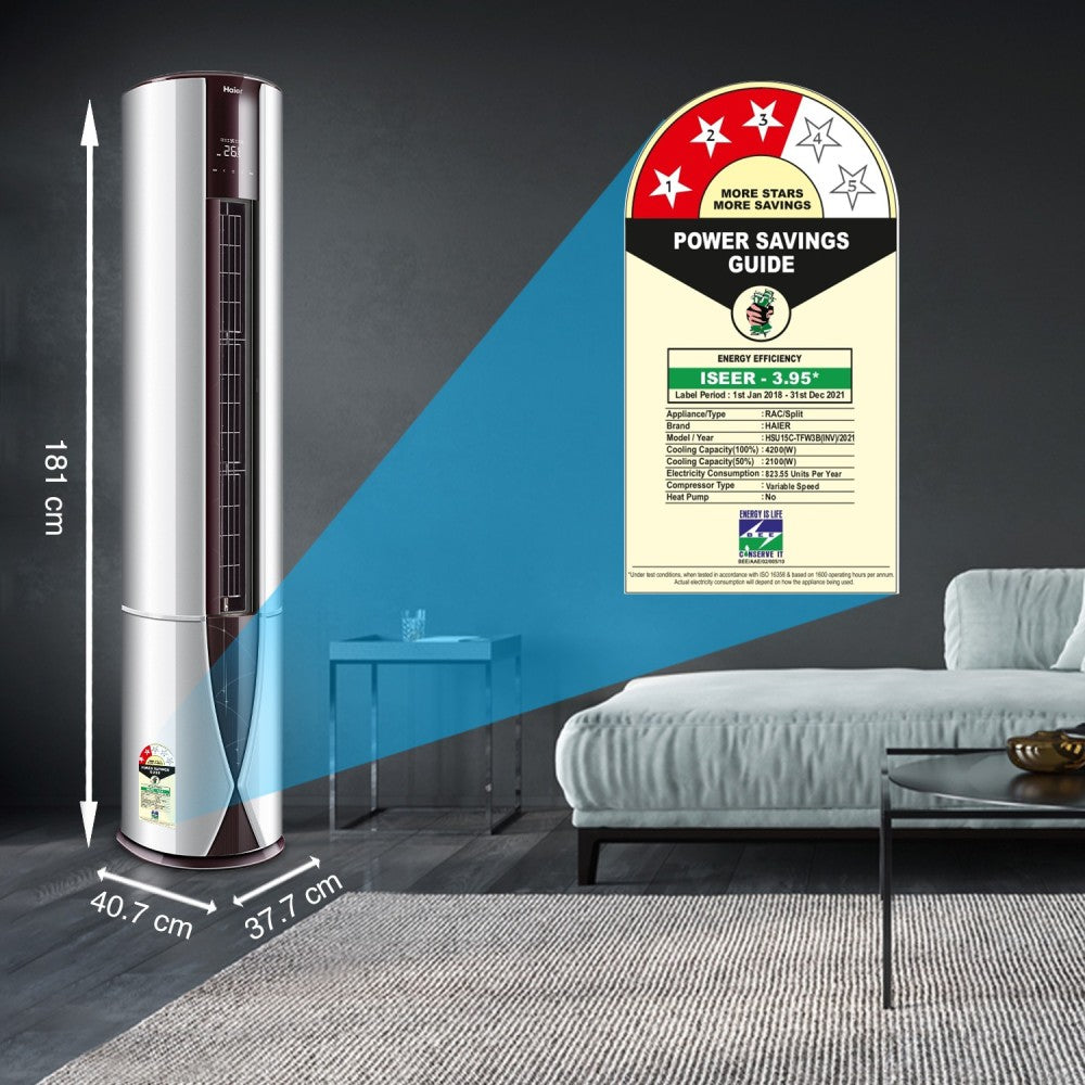 Haier 2 Ton 3 Star Hot and Cold Tower Inverter AC with Wi-fi Connect  - Silver - HP24VH-GCW3A(INV)/HU24H-3A(INV)