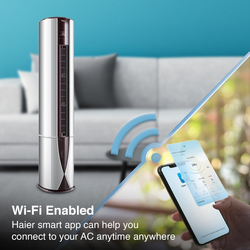 Haier 2 Ton 3 Star Hot and Cold Tower Inverter AC with Wi-fi Connect  - Silver - HP24VH-GCW3A(INV)/HU24H-3A(INV)