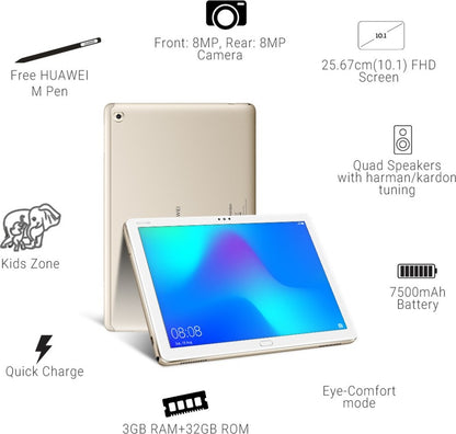 Huawei MediaPad M5 Lite With stylus 3 GB RAM 32 GB ROM 10.1 inch with Wi-Fi+4G Tablet (Champagne Gold)