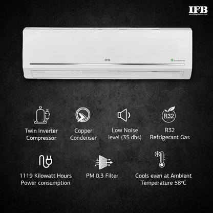 IFB 7 Stage Air Treatment 1.5 Ton 3 Star Split Inverter PM 0.3 Filter Gold Series AC  - White - IACI18GB3G3C1, Copper Condenser