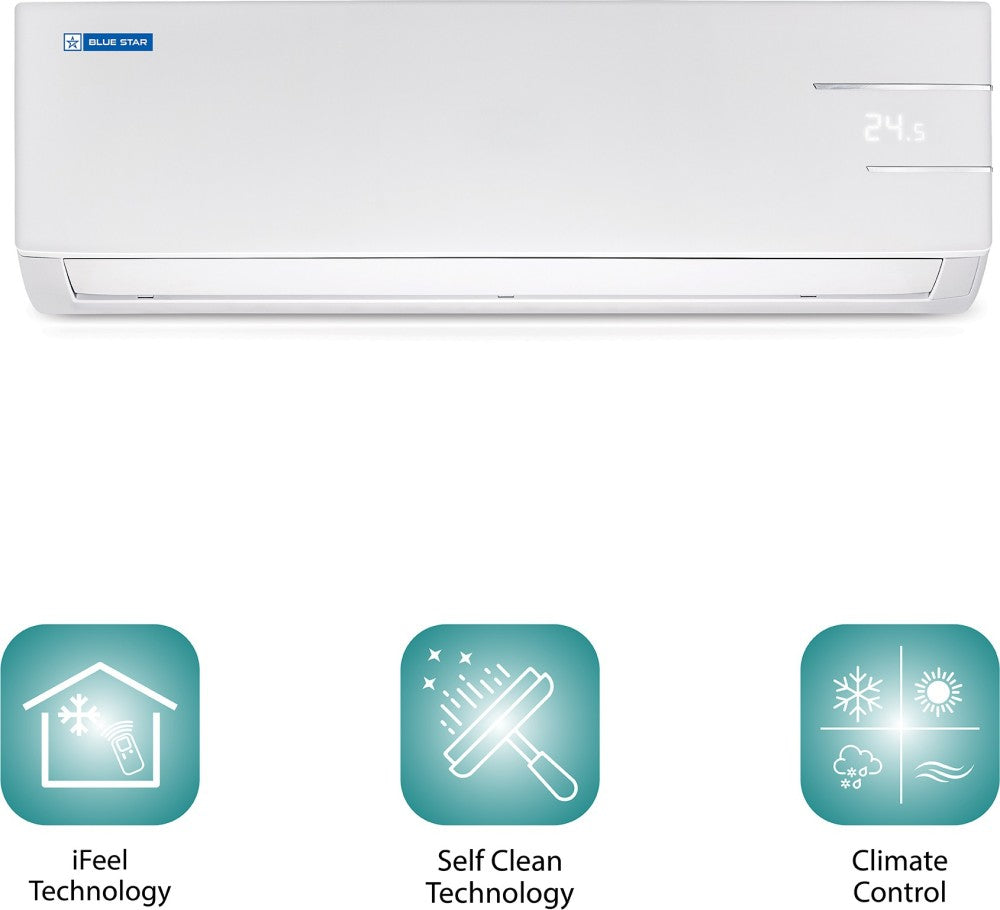 Blue Star 2 Ton 3 Star Split Inverter AC  - White - IC324YATU, Copper Condenser